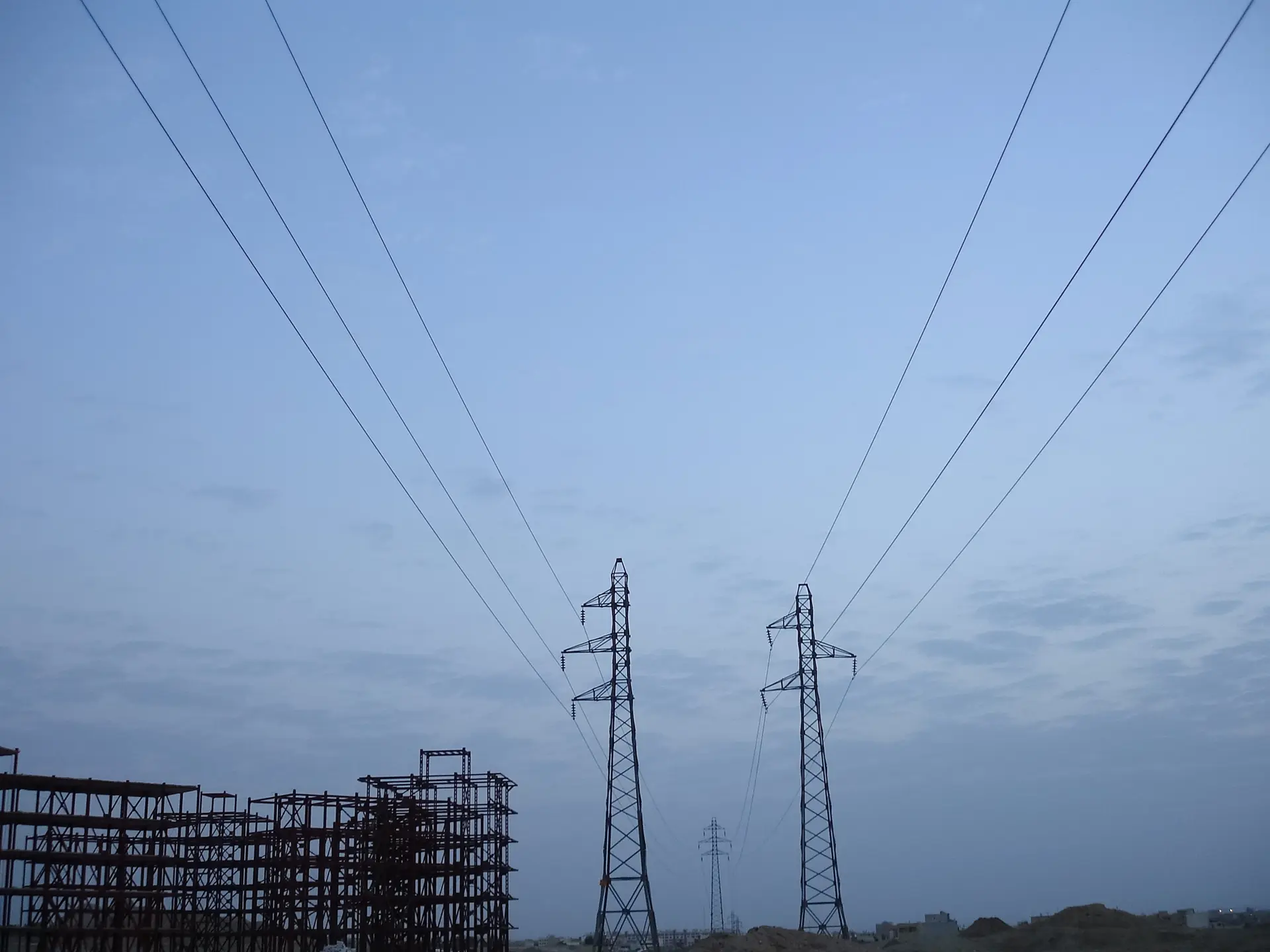 Transmission towers in the evening