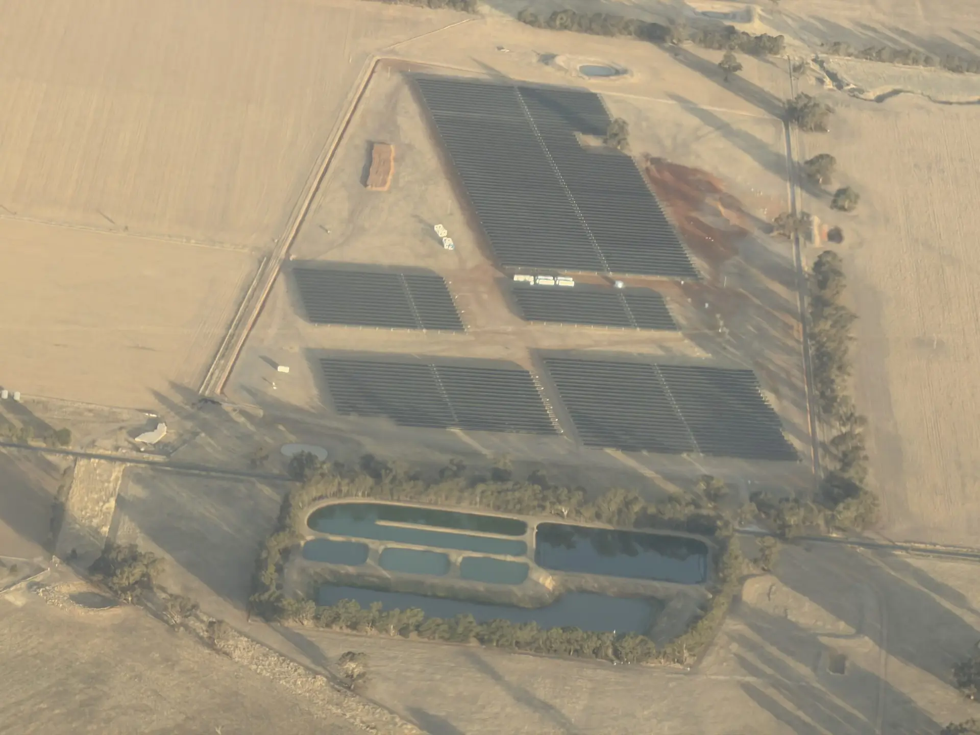 Aerial view of a large solar farm