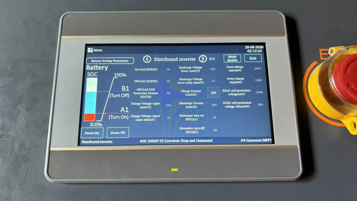 Control screen showing battery state of charge